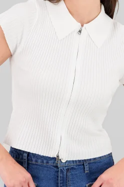 Shasa Solid Knit Top with Zipper