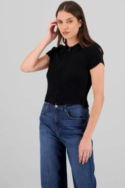 Shasa Solid Knit Top with Zipper