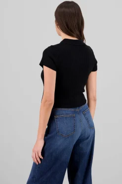 Shasa Solid Knit Top with Zipper