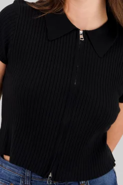 Shasa Solid Knit Top with Zipper