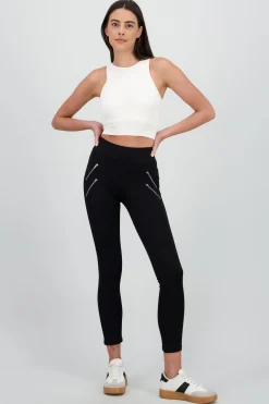 Shasa Solid Leggings with Zipper Detail