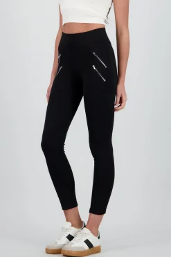 Shasa Solid Leggings with Zipper Detail