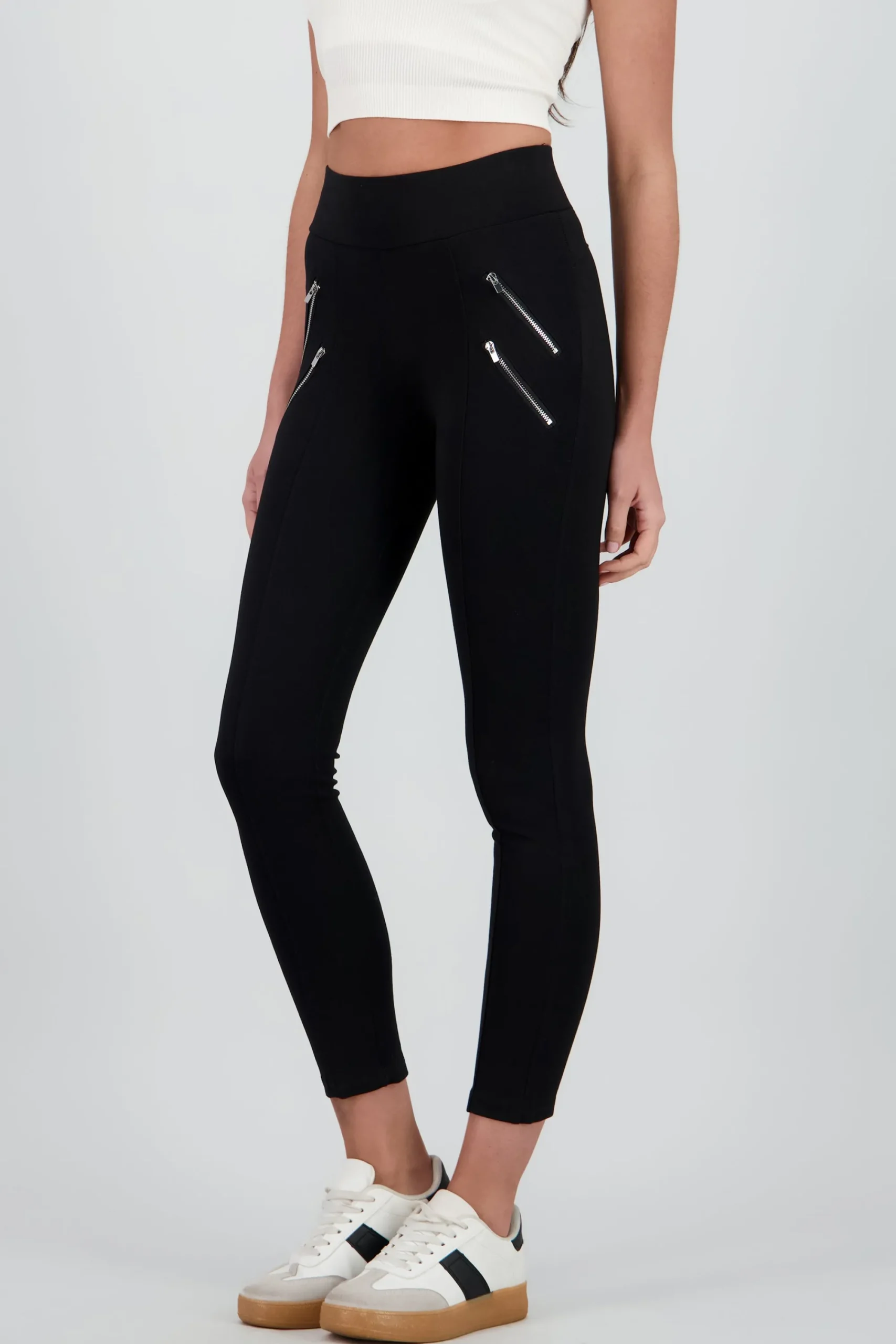 Shasa Solid Leggings with Zipper Detail