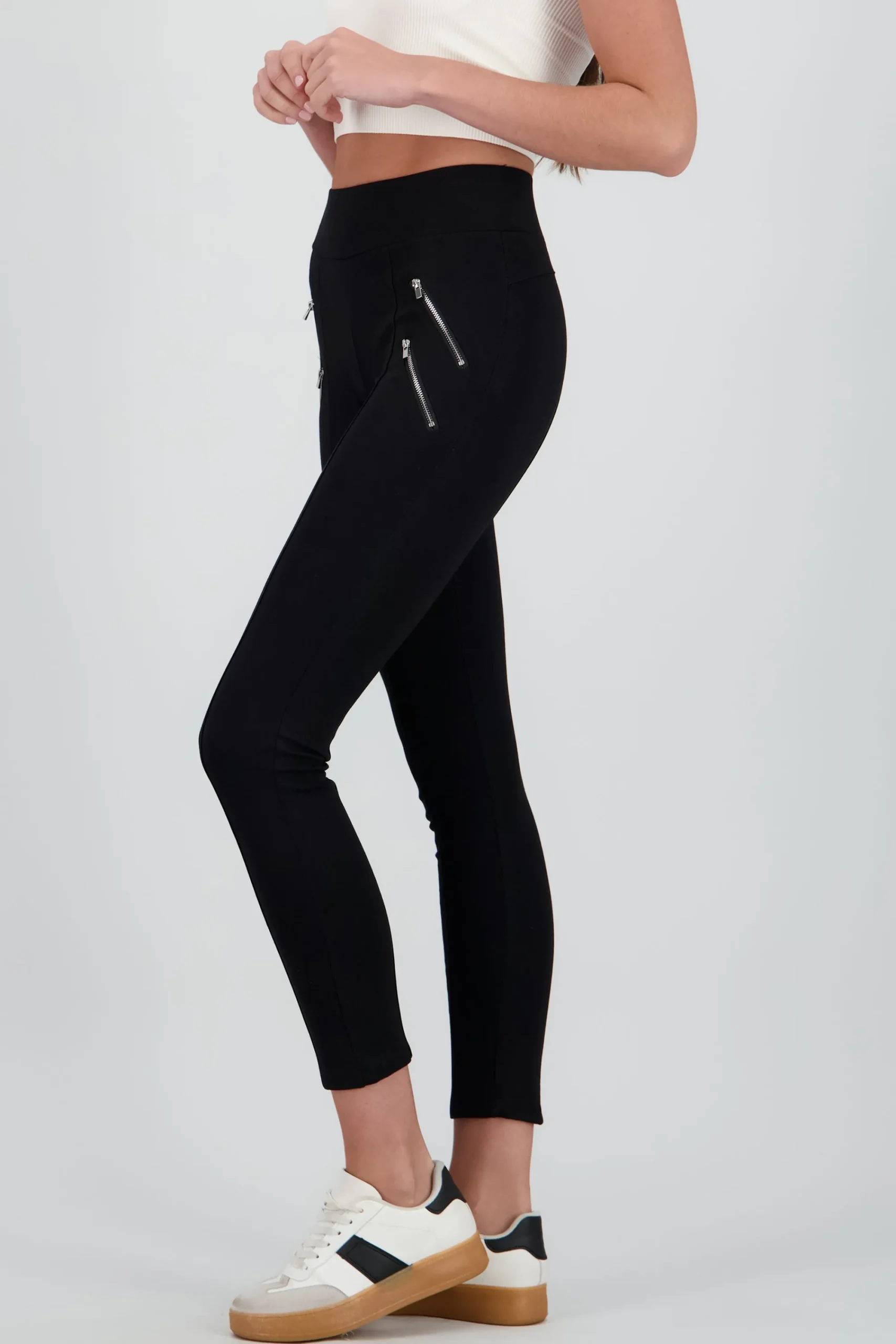 Shasa Solid Leggings with Zipper Detail