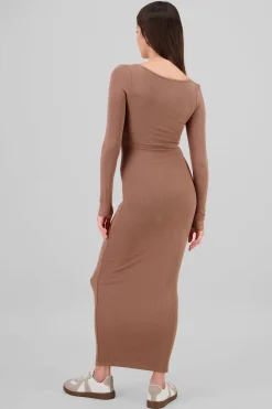 Shasa Solid Long Sleeve Maxi Dress