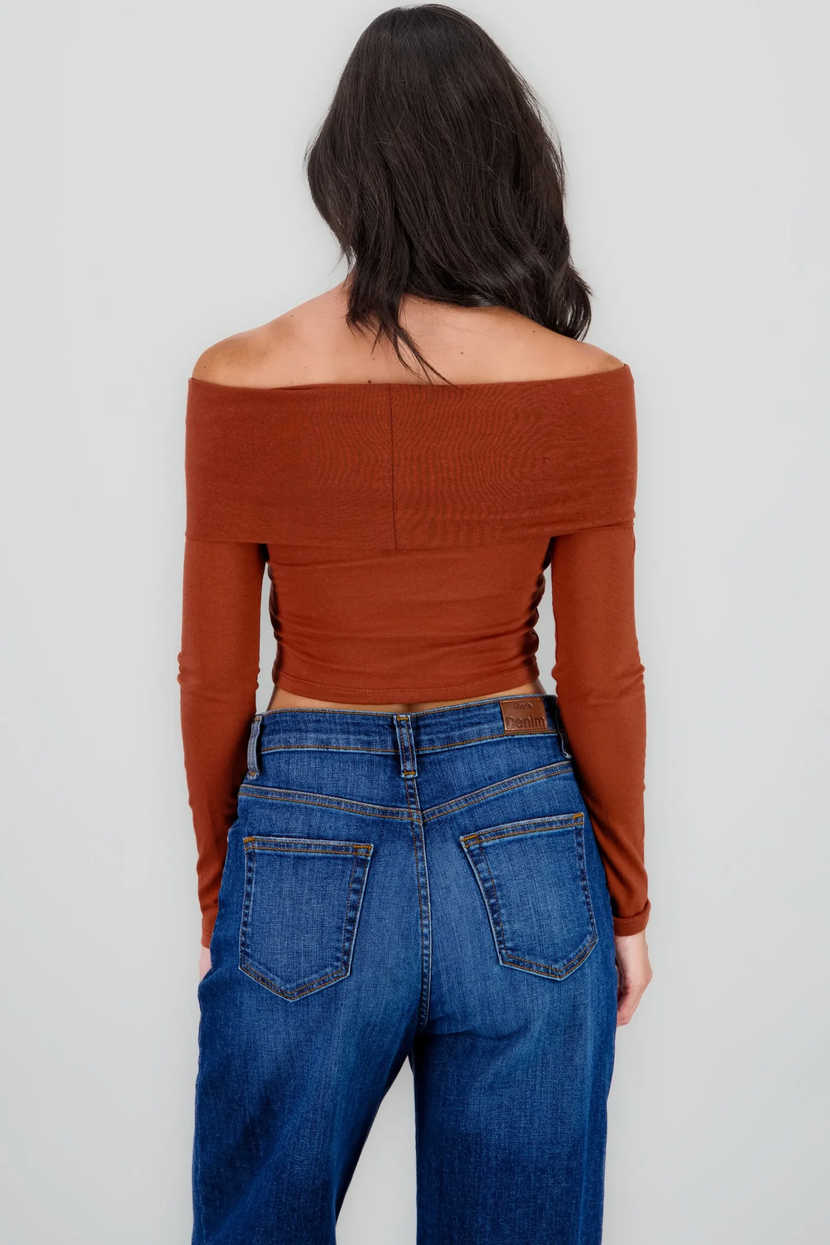 Shasa Solid Long Sleeve Off Shouder Top
