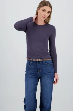 Shasa Solid Long Sleeve Round Neck Top