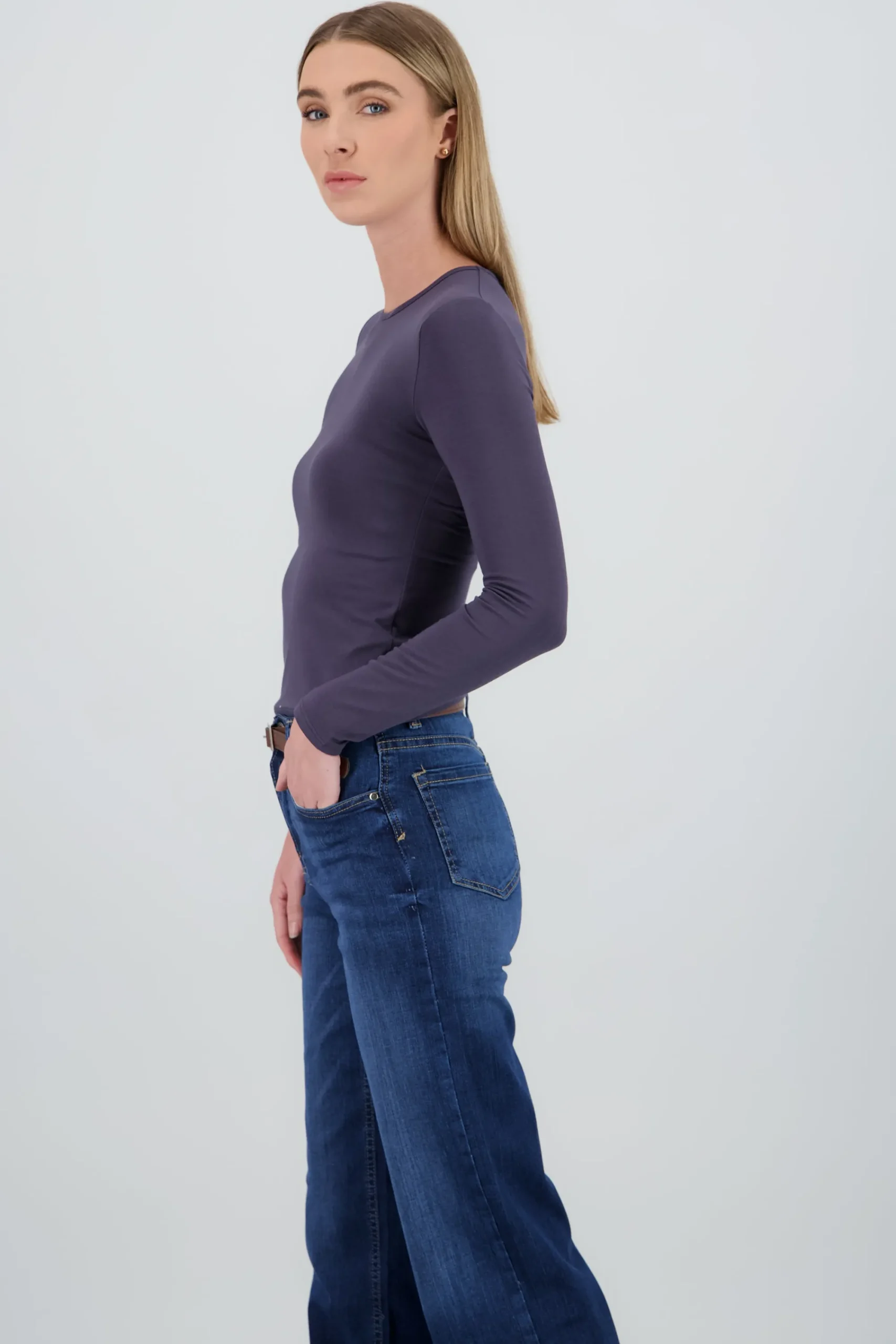 Shasa Solid Long Sleeve Round Neck Top