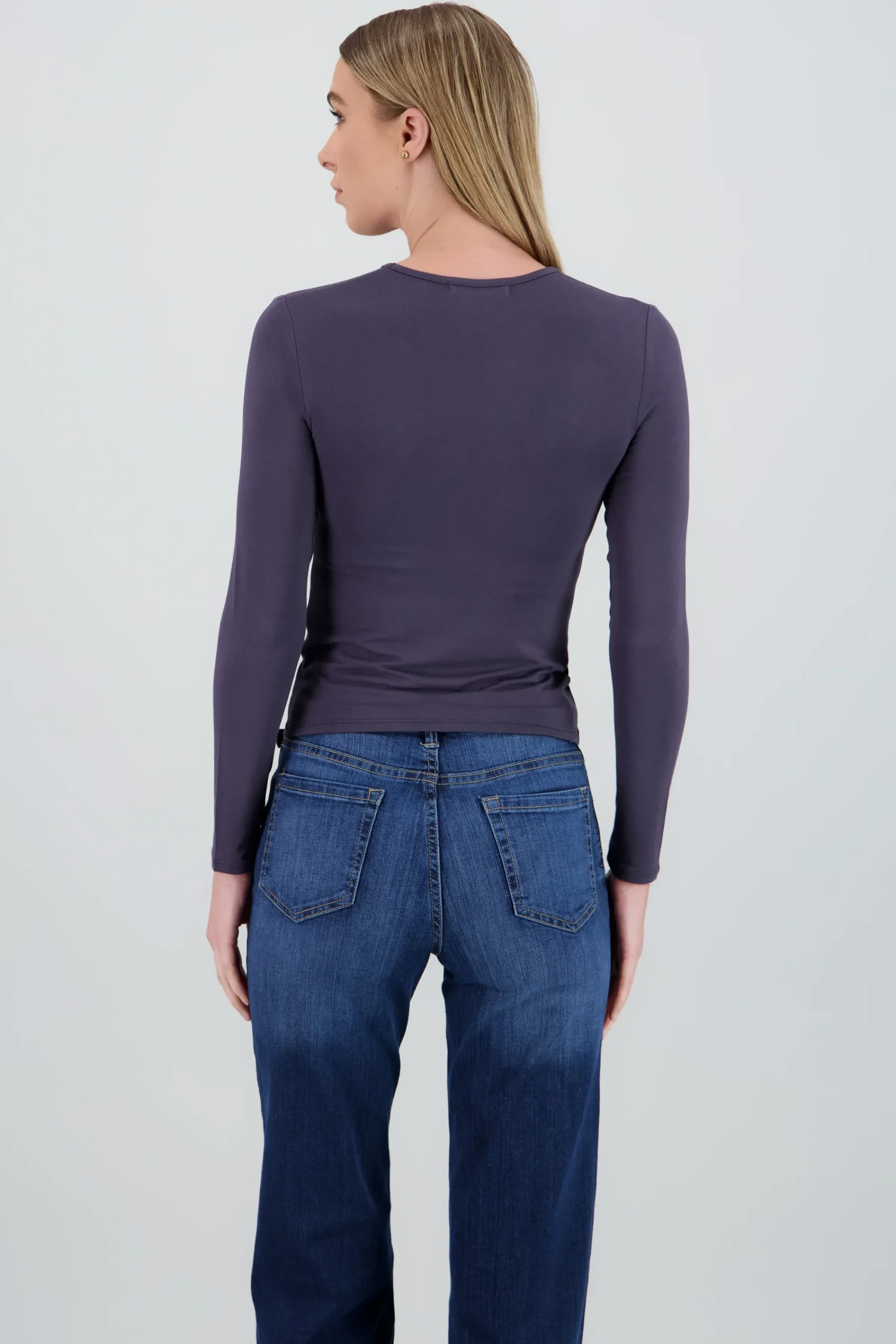 Shasa Solid Long Sleeve Round Neck Top