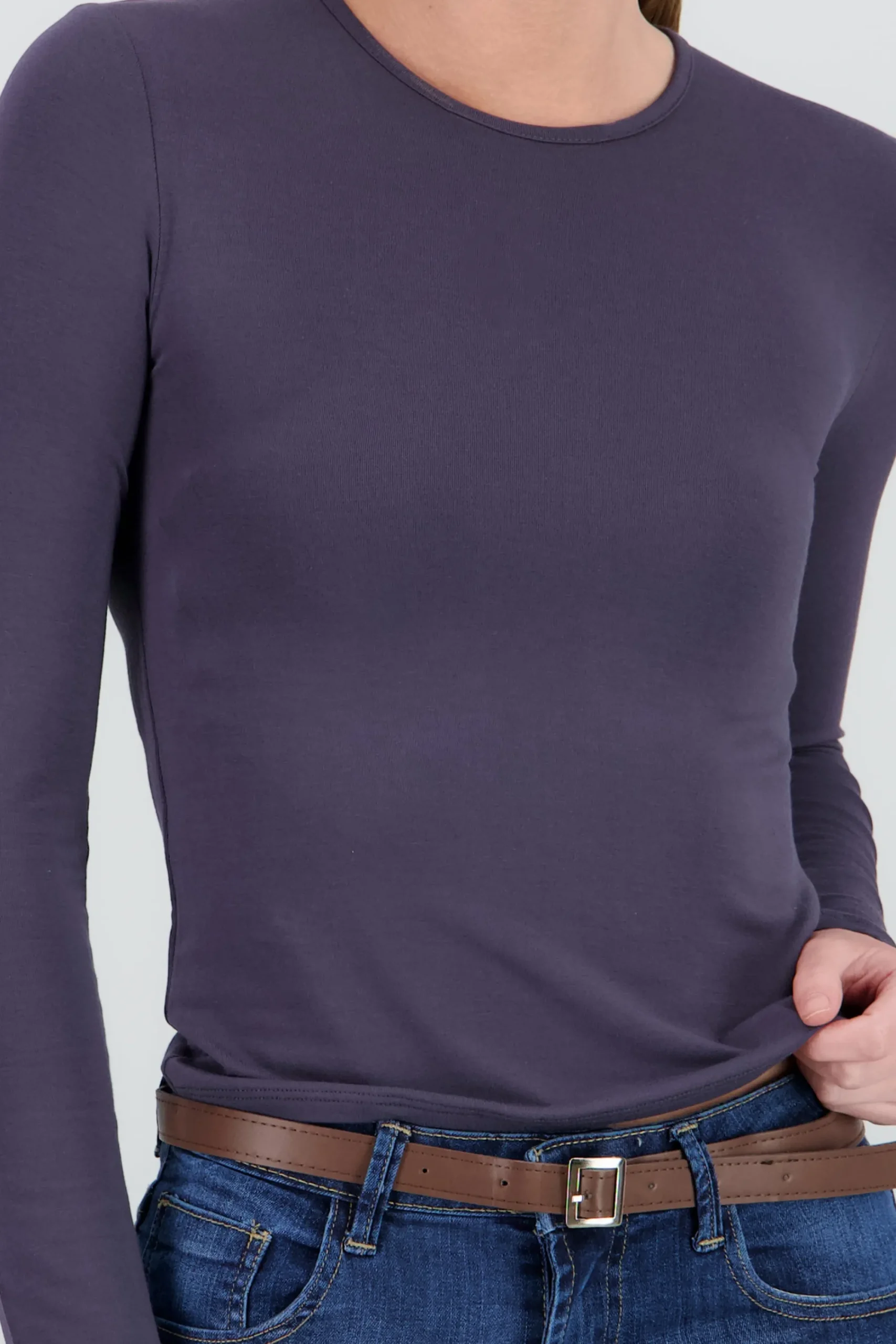 Shasa Solid Long Sleeve Round Neck Top