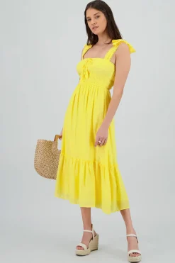 Shasa Solid Maxi Dress with Straps and Bow