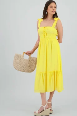 Shasa Solid Maxi Dress with Straps and Bow