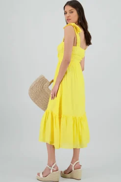 Shasa Solid Maxi Dress with Straps and Bow