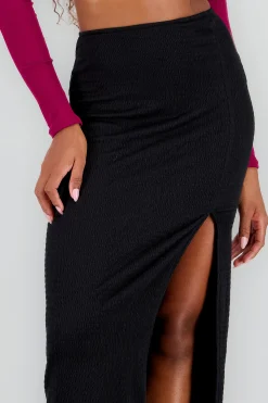Shasa Solid Midi Skirt with Slit Detail