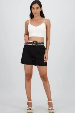 Shasa Solid Mini Shorts with Belt Detail