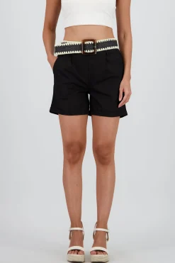 Shasa Solid Mini Shorts with Belt Detail