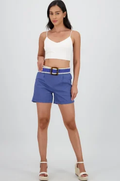 Shasa Solid Mini Shorts with Belt Detail