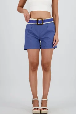 Shasa Solid Mini Shorts with Belt Detail