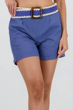 Shasa Solid Mini Shorts with Belt Detail