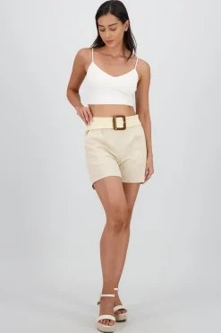 Shasa Solid Mini Shorts with Belt Detail