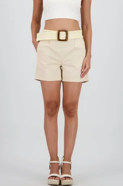 Shasa Solid Mini Shorts with Belt Detail