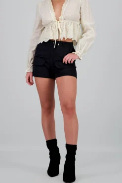Shasa Solid Mini Shorts with Pockets