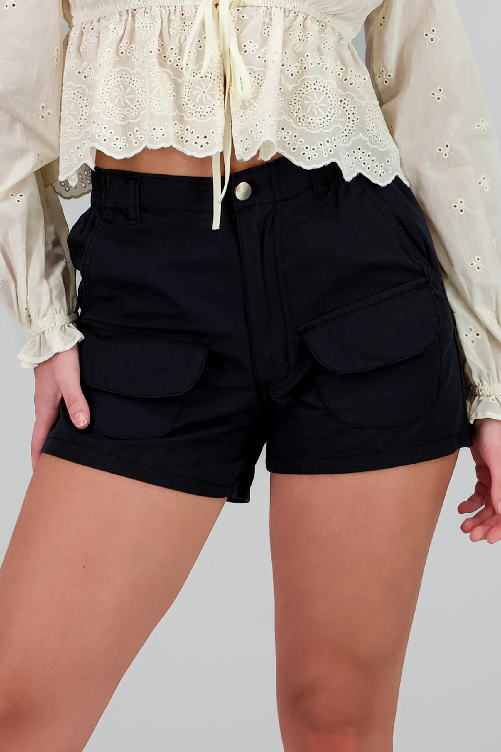 Shasa Solid Mini Shorts with Pockets