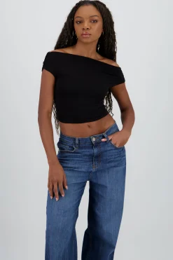 Shasa Solid Off Shoulder Pleated Top