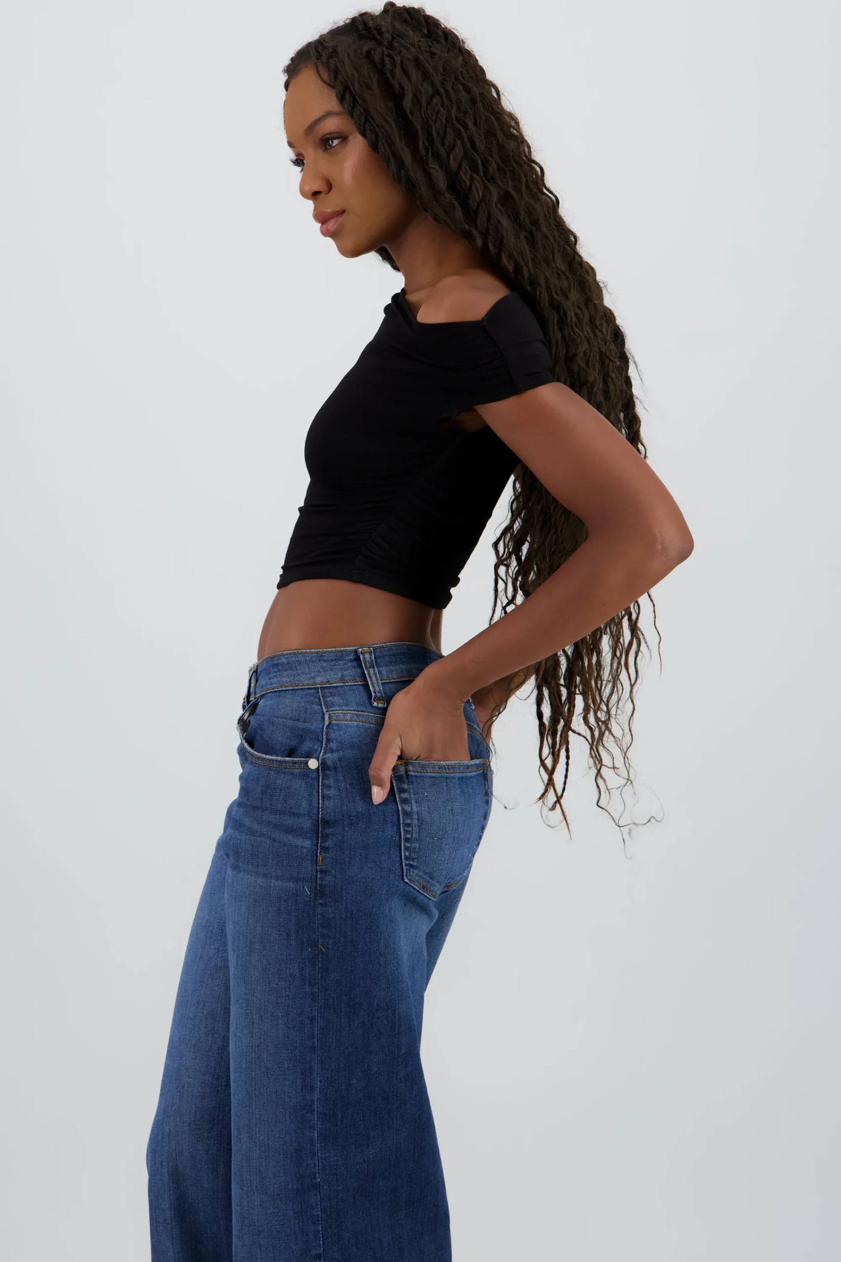 Shasa Solid Off Shoulder Pleated Top