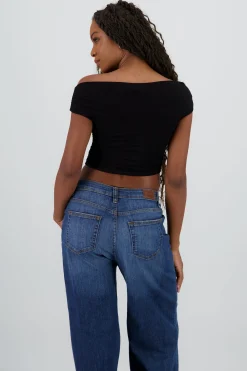 Shasa Solid Off Shoulder Pleated Top