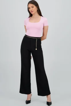 Shasa Solid Pants with Chain Belt
