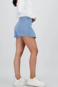 Shasa Solid Pleated Denim Skirt