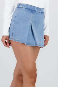 Shasa Solid Pleated Denim Skirt