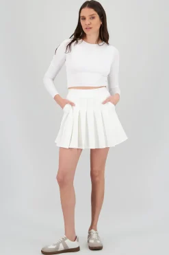 Shasa Solid Pleated Mini Skirt
