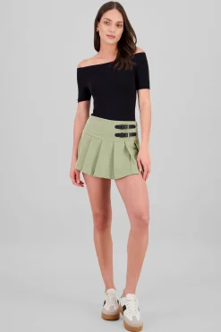 Shasa Solid Pleated Mini Skirt