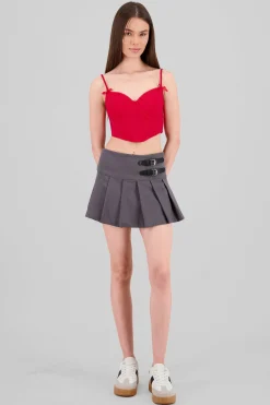 Shasa Solid Pleated Mini Skirt
