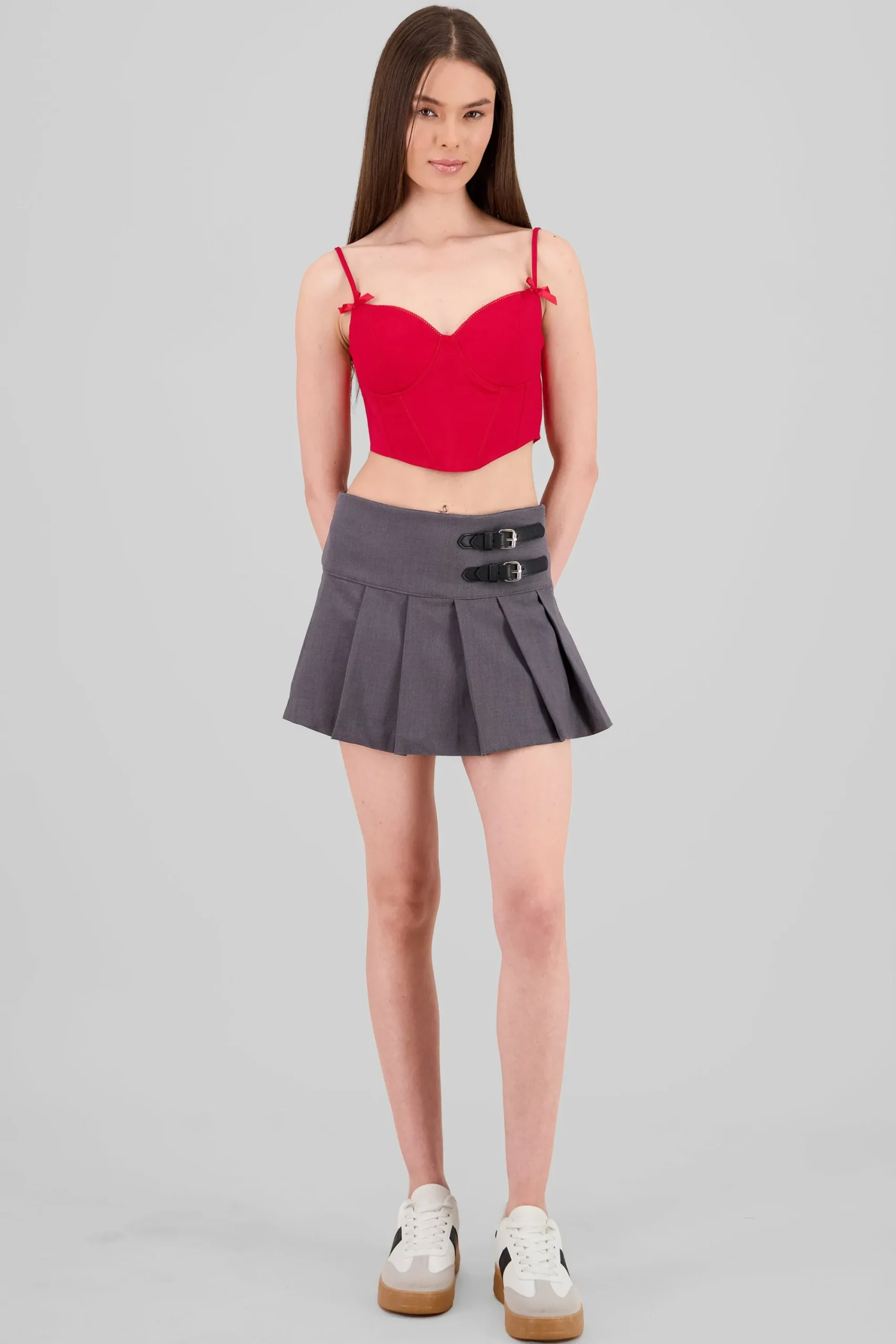 Shasa Solid Pleated Mini Skirt