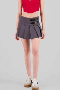 Shasa Solid Pleated Mini Skirt