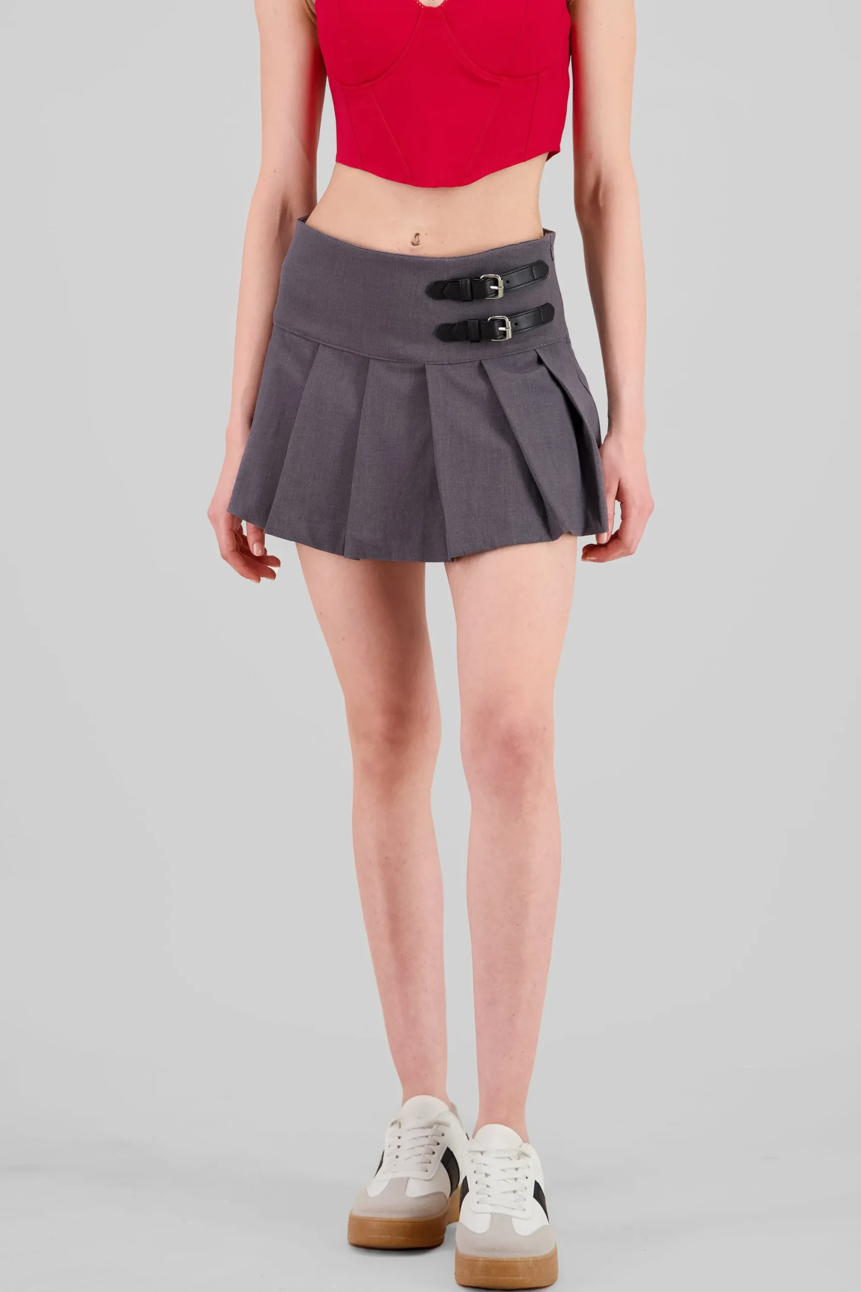 Shasa Solid Pleated Mini Skirt