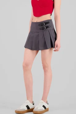 Shasa Solid Pleated Mini Skirt