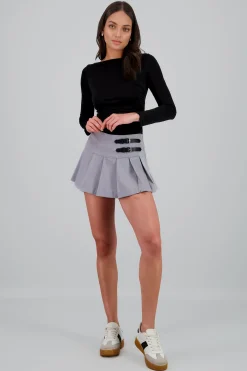 Shasa Solid Pleated Mini Skirt