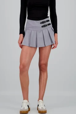 Shasa Solid Pleated Mini Skirt