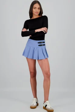 Shasa Solid Pleated Mini Skirt