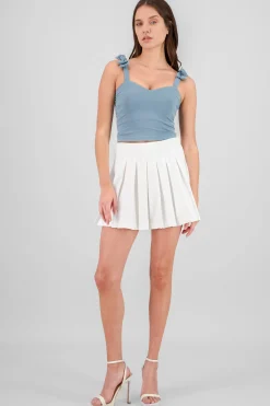 Shasa Solid Pleated Mini Skirt