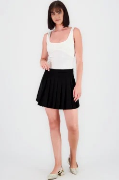 Shasa Solid Pleated Mini Skirt