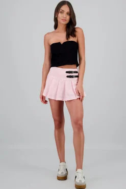 Shasa Solid Pleated Mini Skirt