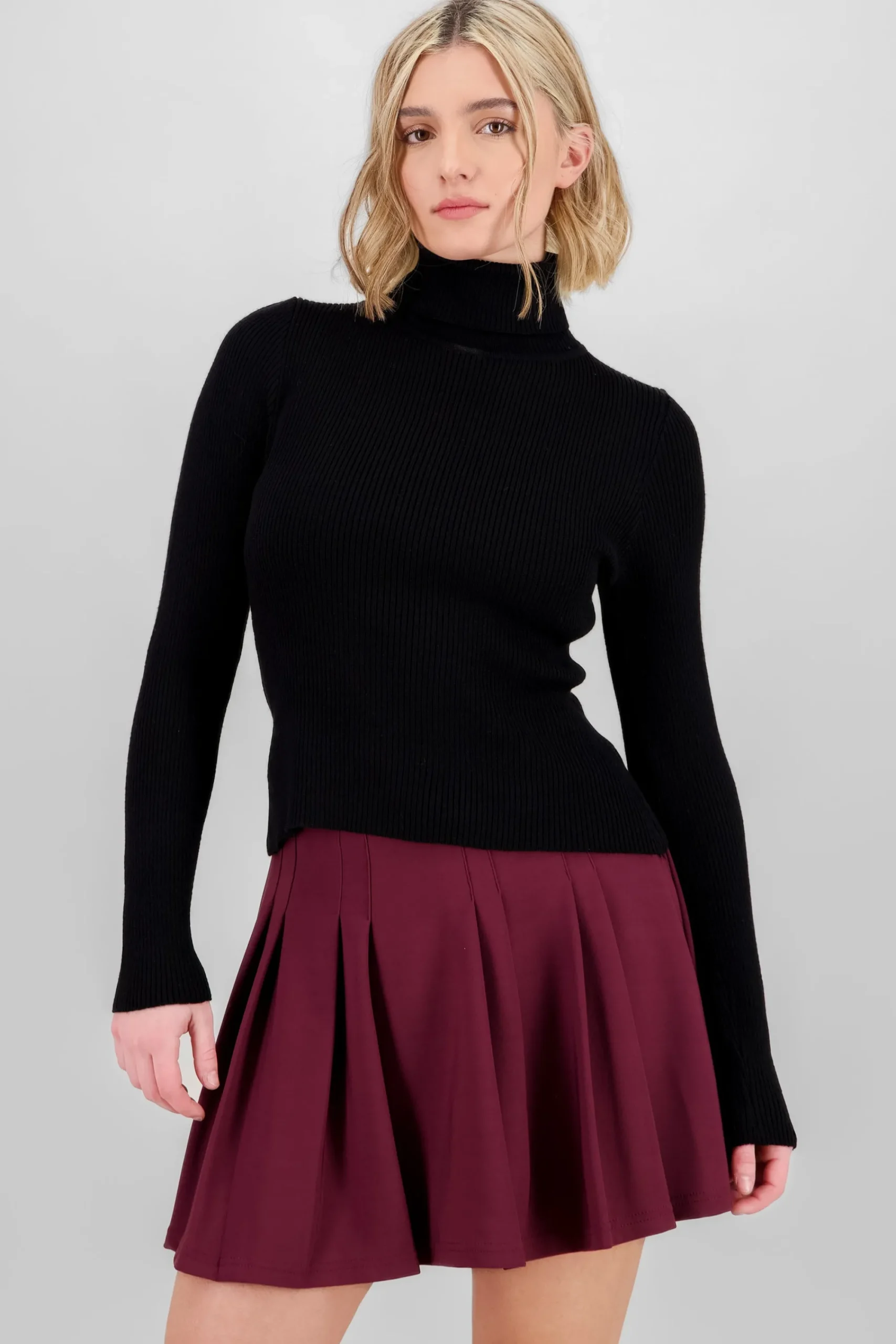 Shasa Solid Ribbed High Neck Sweater