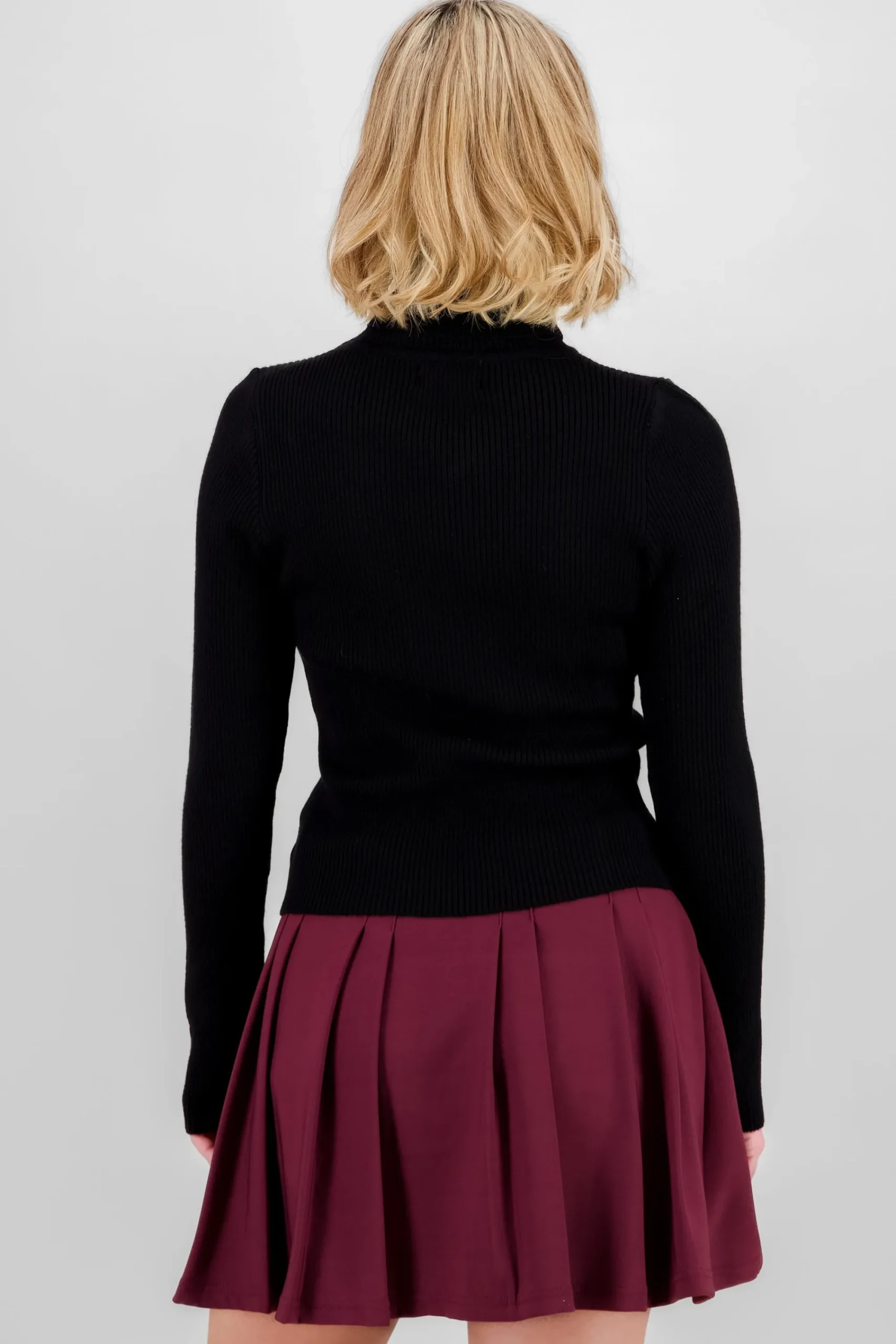 Shasa Solid Ribbed High Neck Sweater