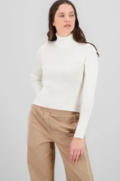 Shasa Solid Ribbed High Neck Sweater