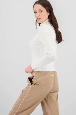 Shasa Solid Ribbed High Neck Sweater